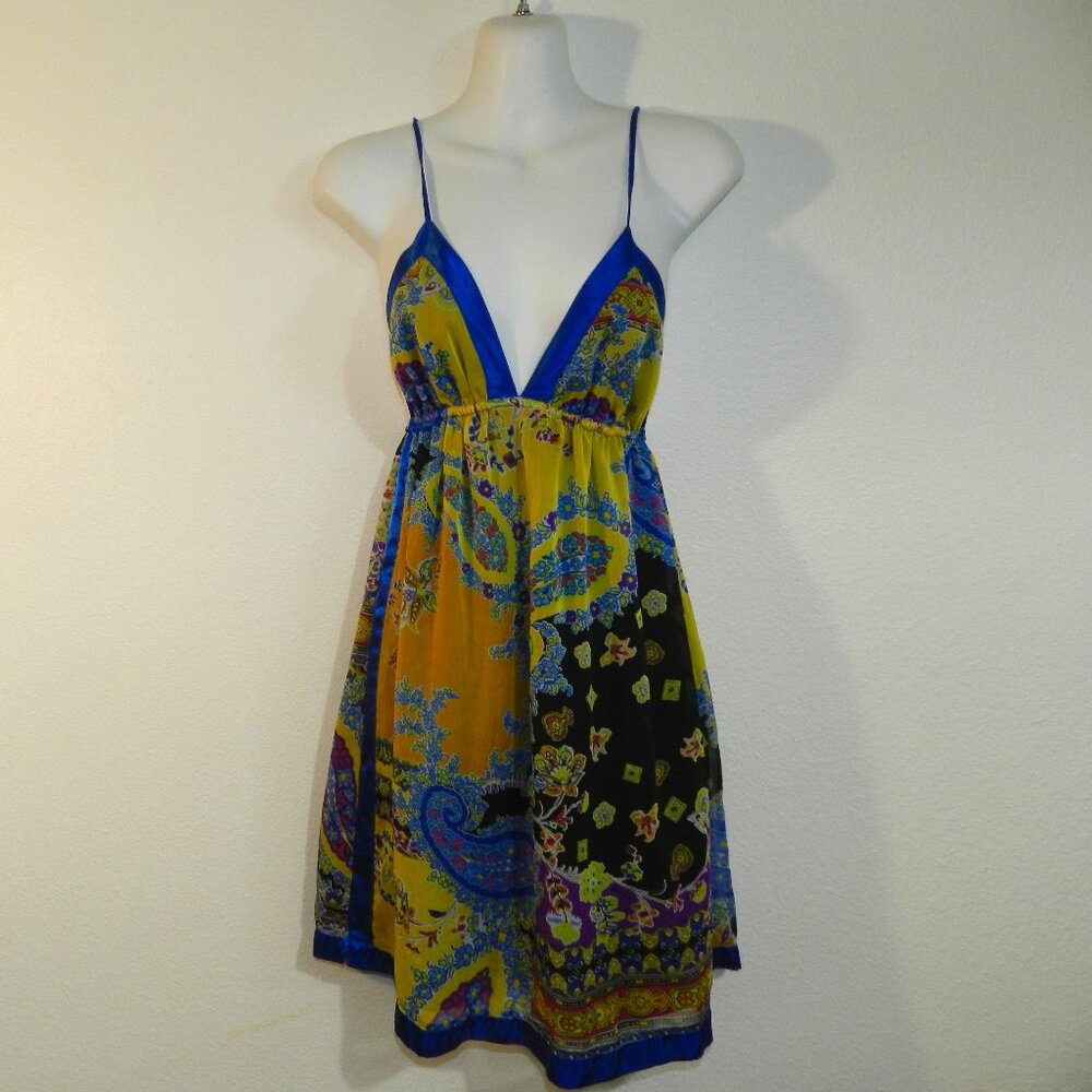 Silvergate triangle halter top floral and paisley print lined chiffon sundress